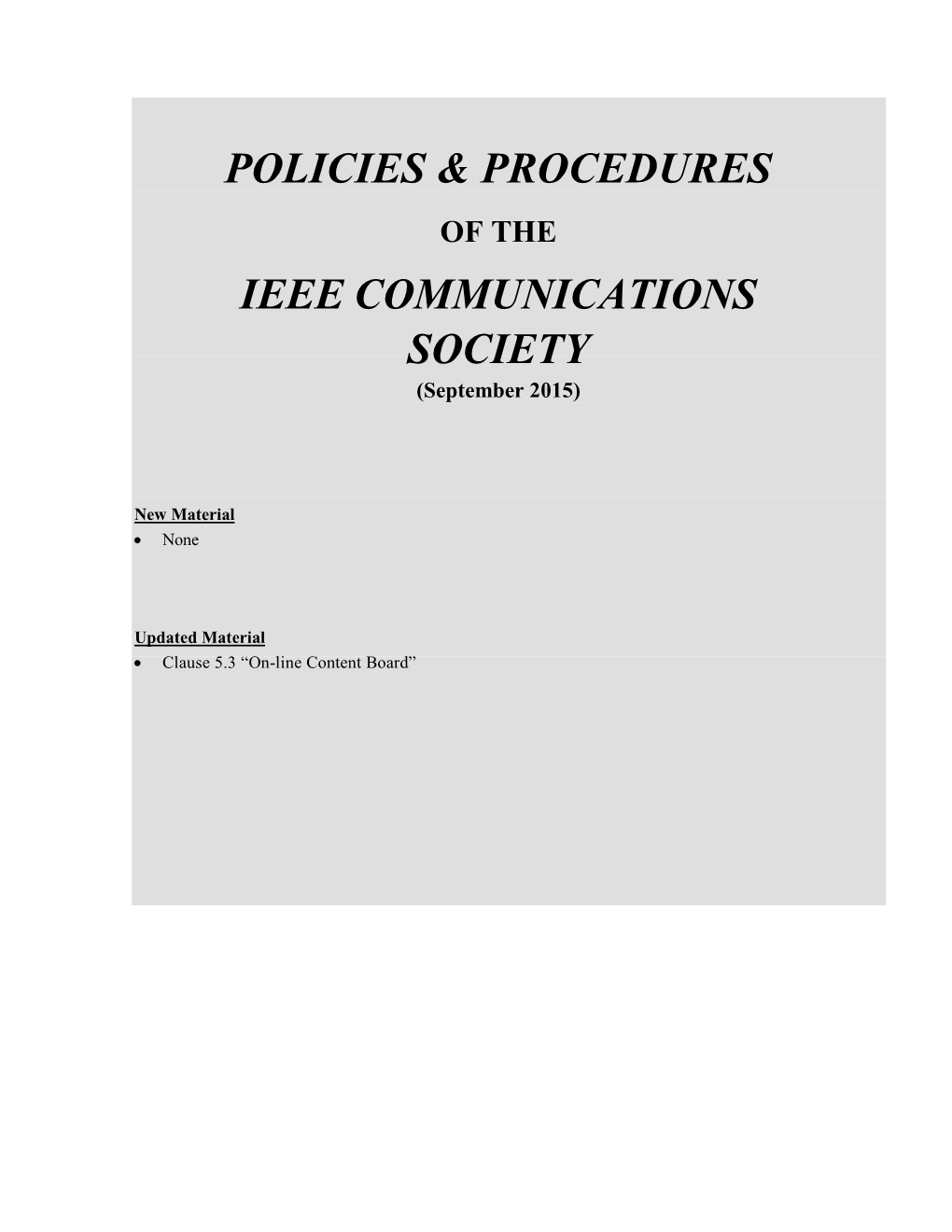 Policies & Procedures Ieee Communications Society