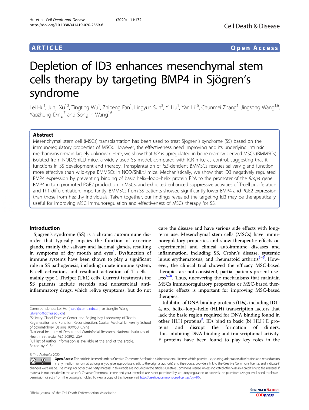 Depletion of ID3 Enhances Mesenchymal Stem Cells Therapy By