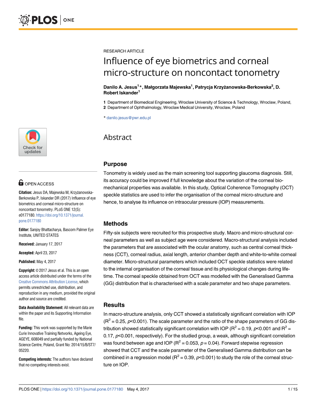 Influence of Eye Biometrics and Corneal Micro-Structure on Noncontact Tonometry