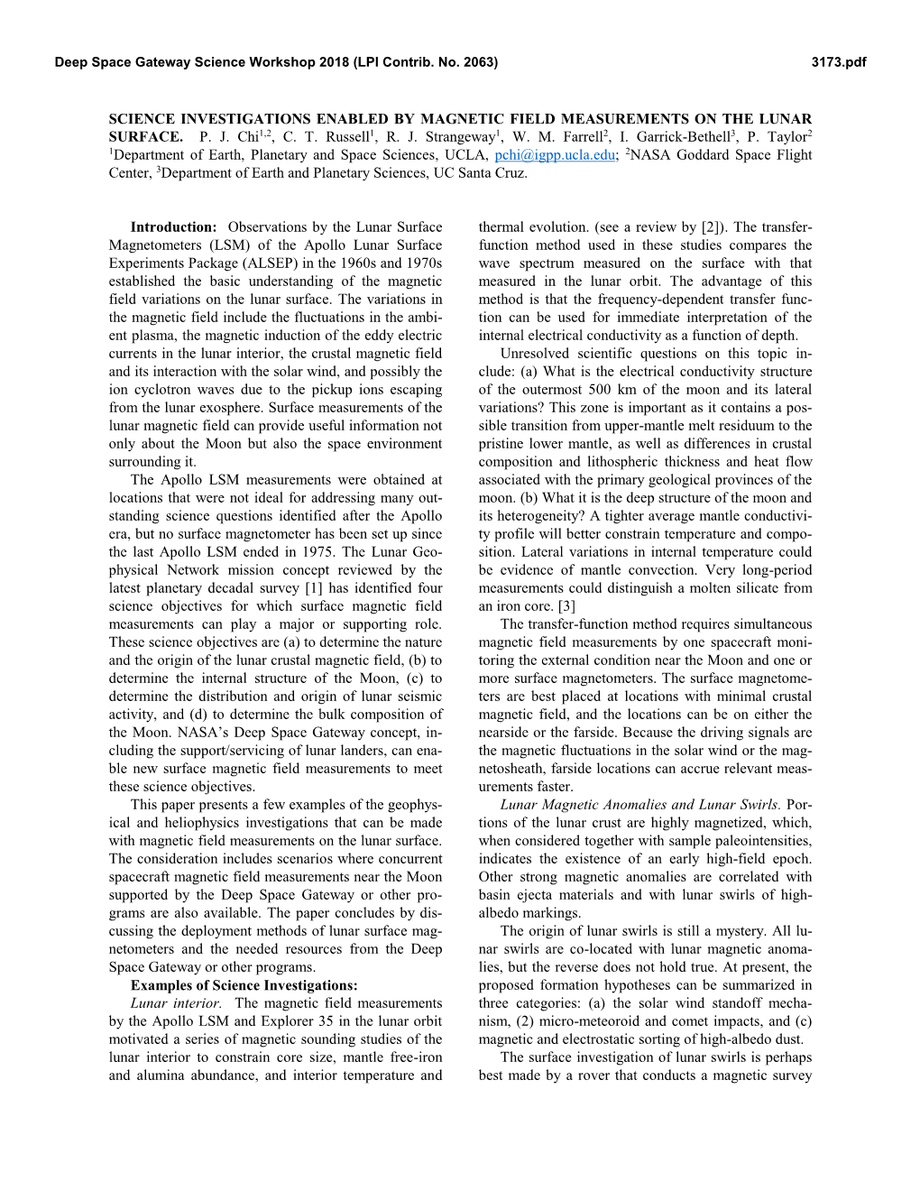 Science Investigations Enabled by Magnetic Field Measurements on the Lunar Surface