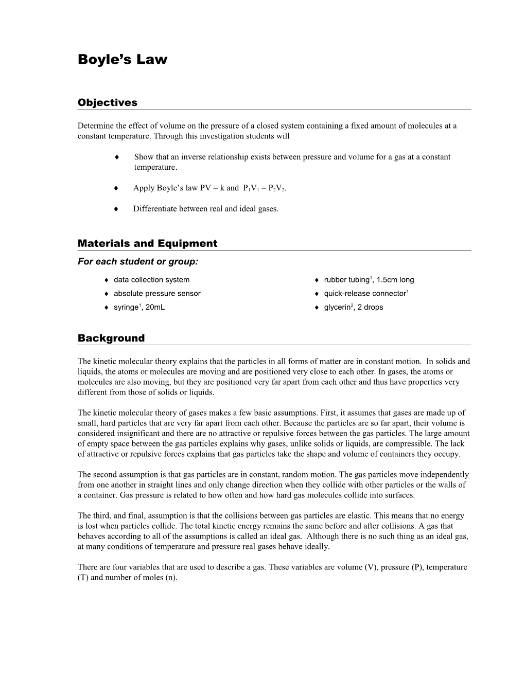 Apply Boyle S Law PV = K and P1V1 = P2V2