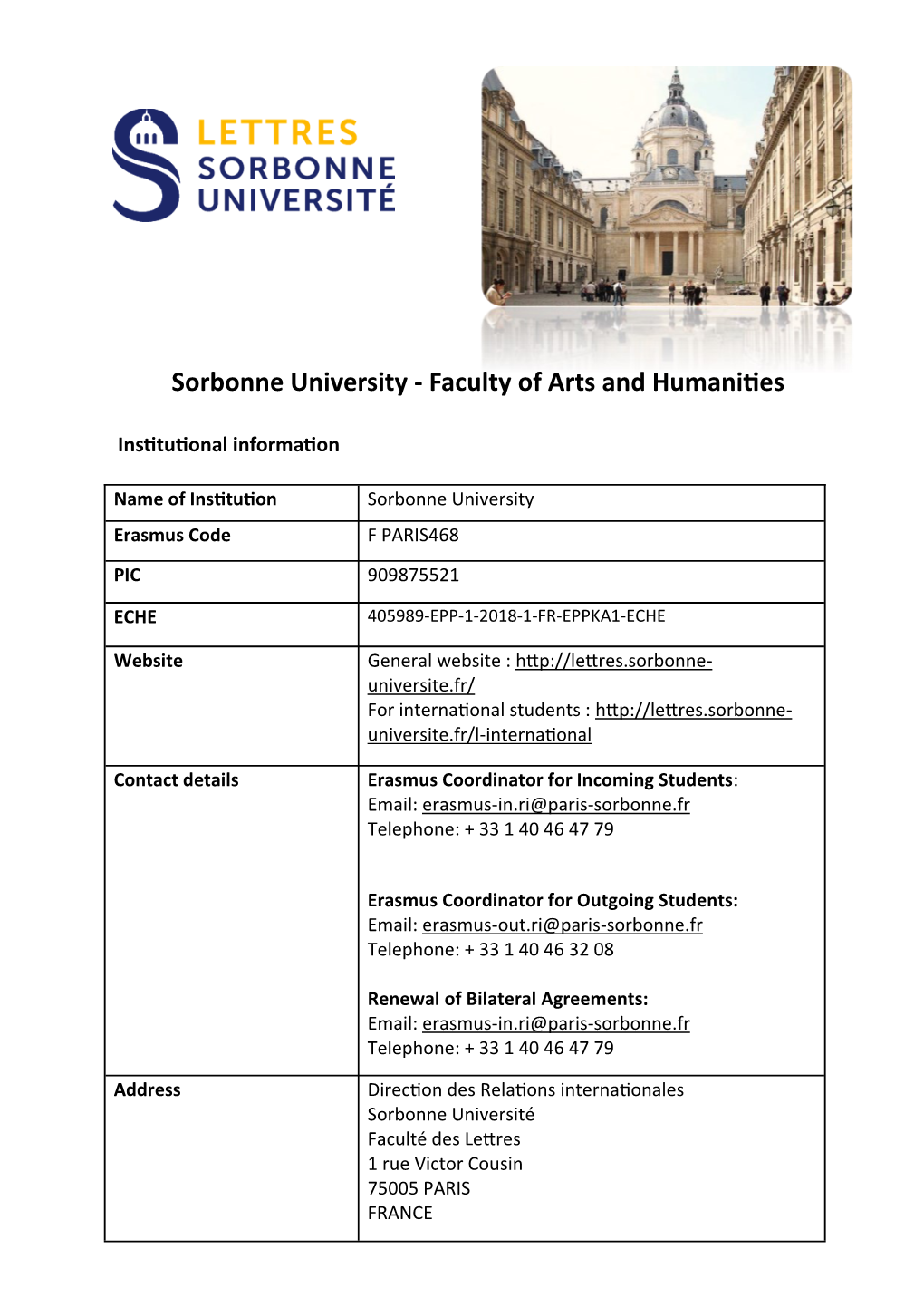 Sorbonne University - Faculty of Arts and Humanities