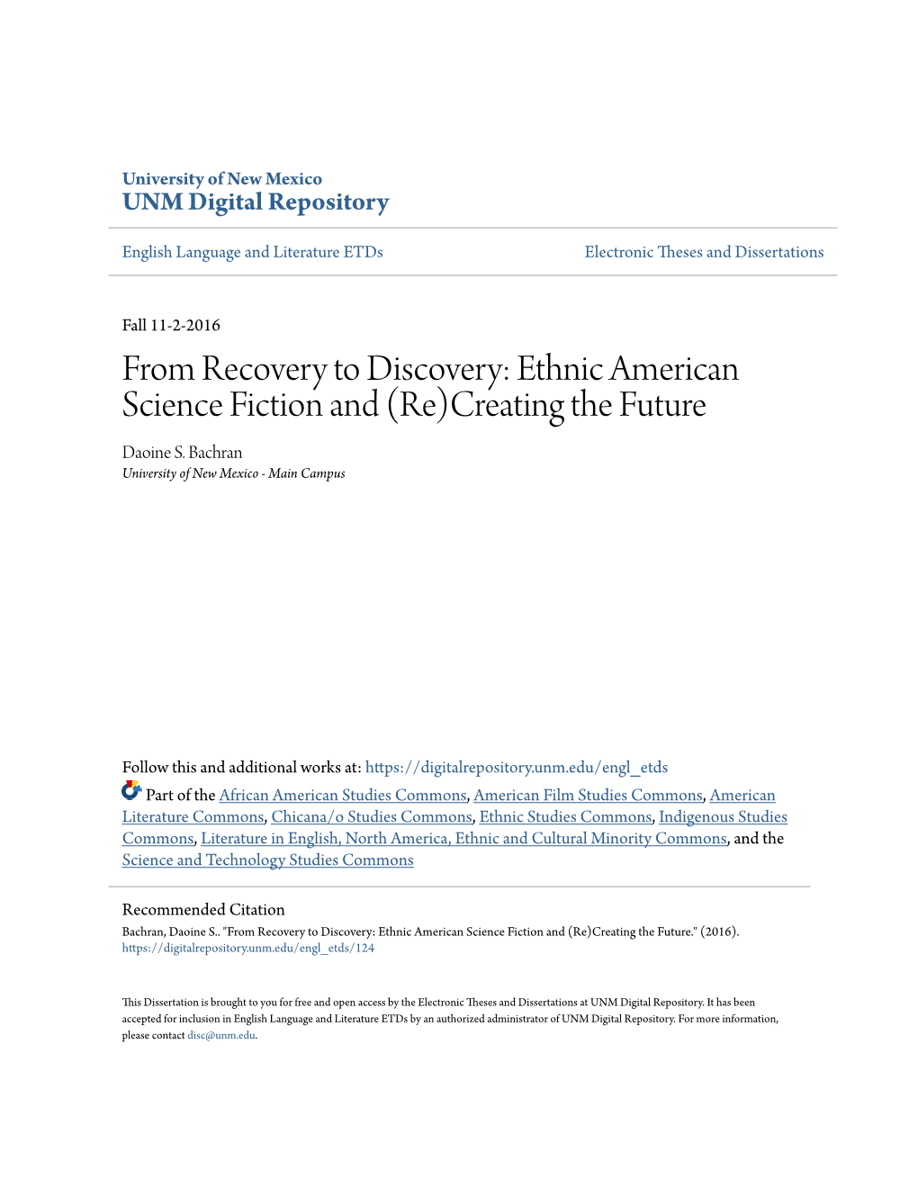 Ethnic American Science Fiction and (Re)Creating the Future Daoine S