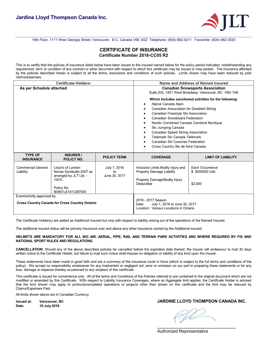 Jardine Lloyd Thompson Canada Inc. Continue