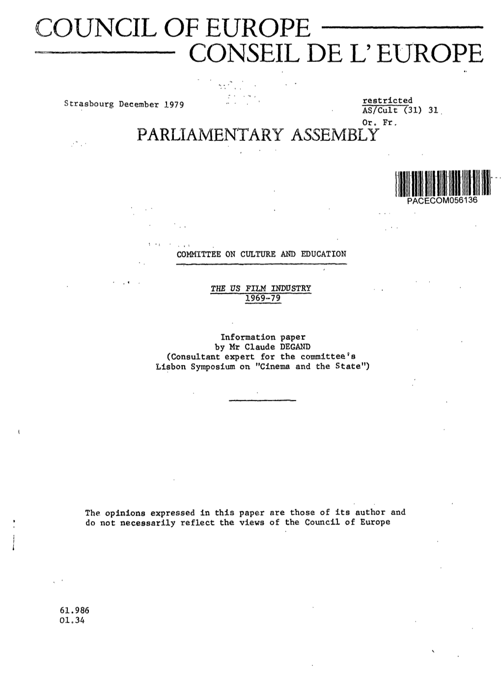 The US Film Industry 1969-79 : Information Paper by Mr