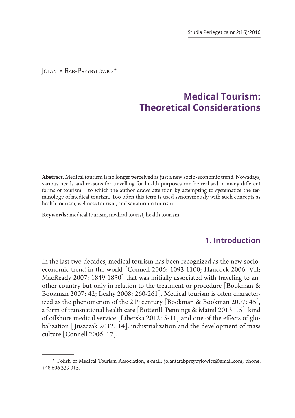 Medical Tourism: Theoretical Considerations