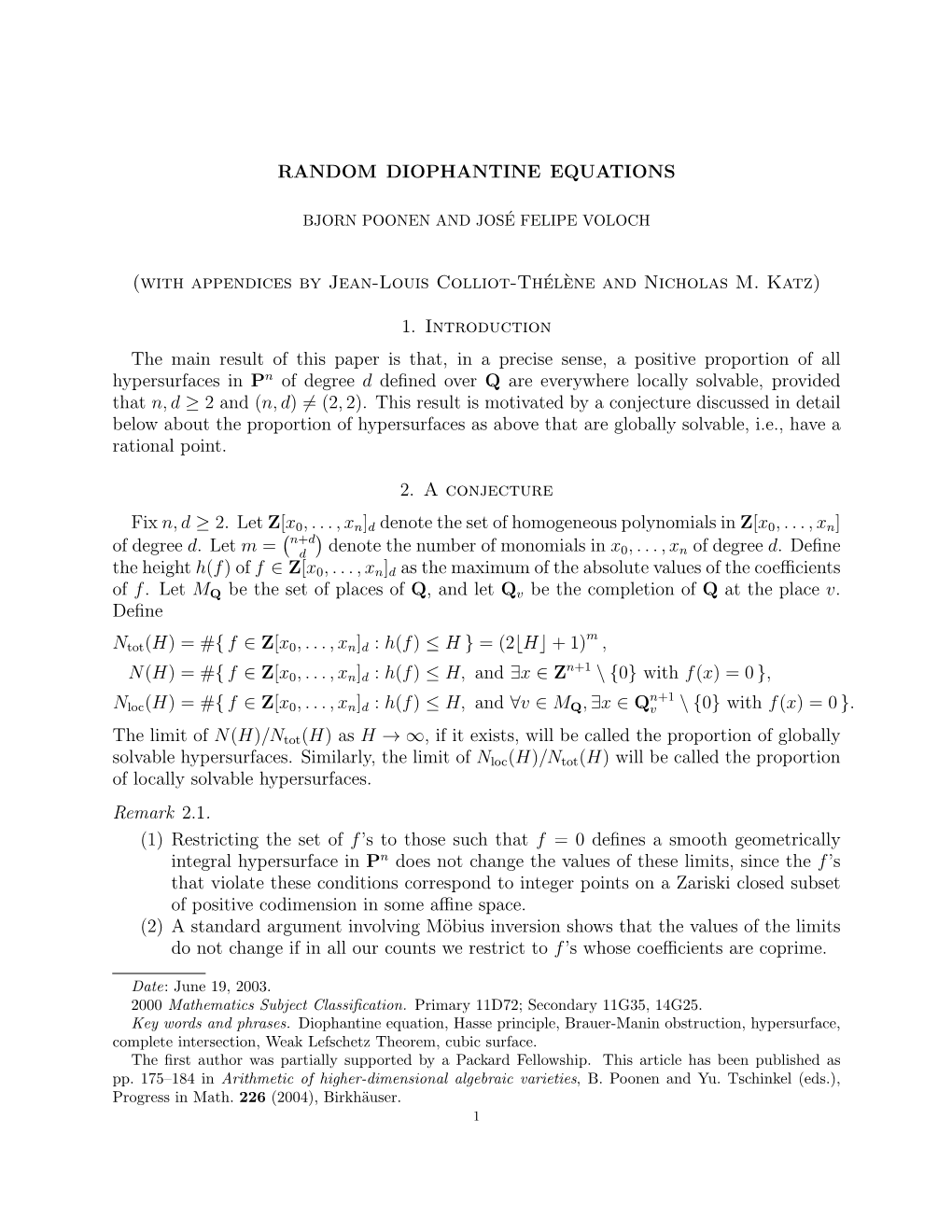 Random Diophantine Equations
