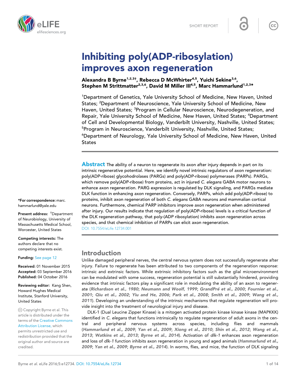 Inhibiting Poly(ADP-Ribosylation) Improves Axon Regeneration