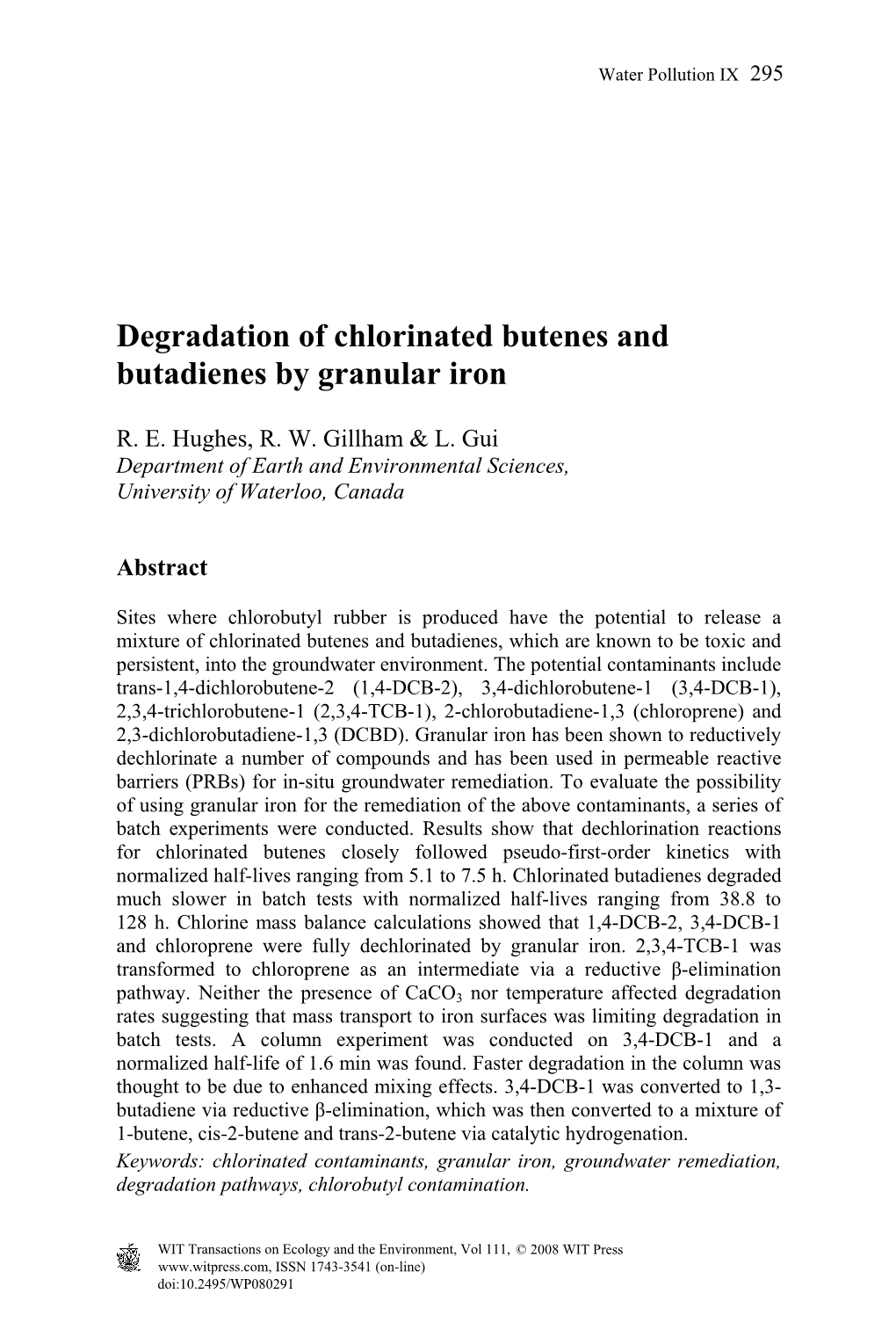 Degradation of Chlorinated Butenes and Butadienes by Granular Iron