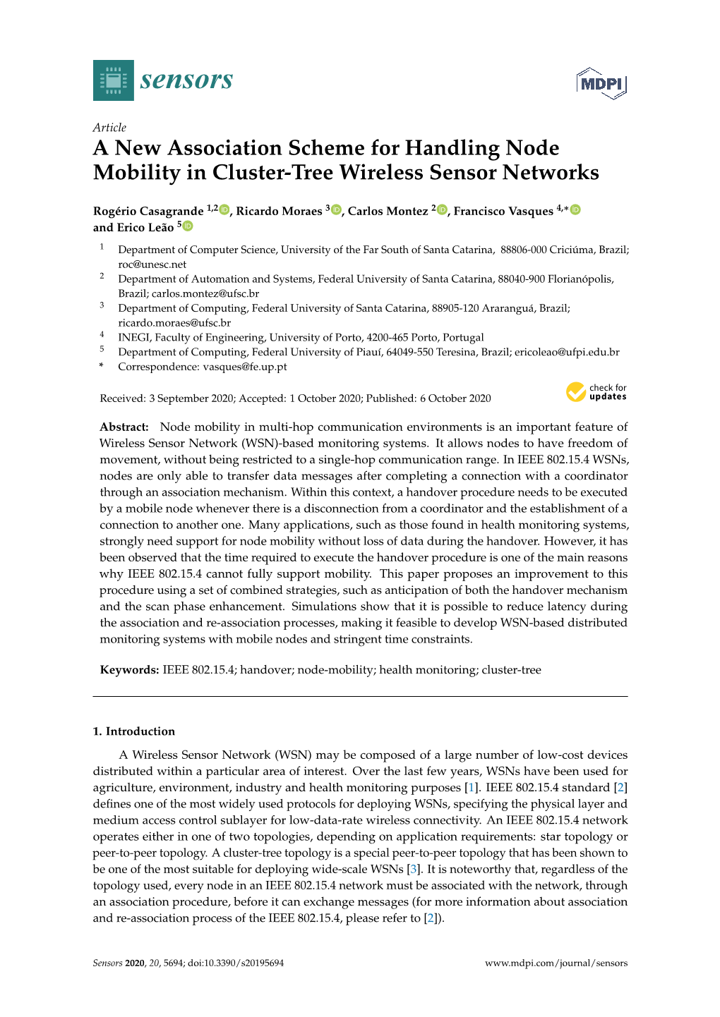 A New Association Scheme for Handling Node Mobility in Cluster-Tree Wireless Sensor Networks