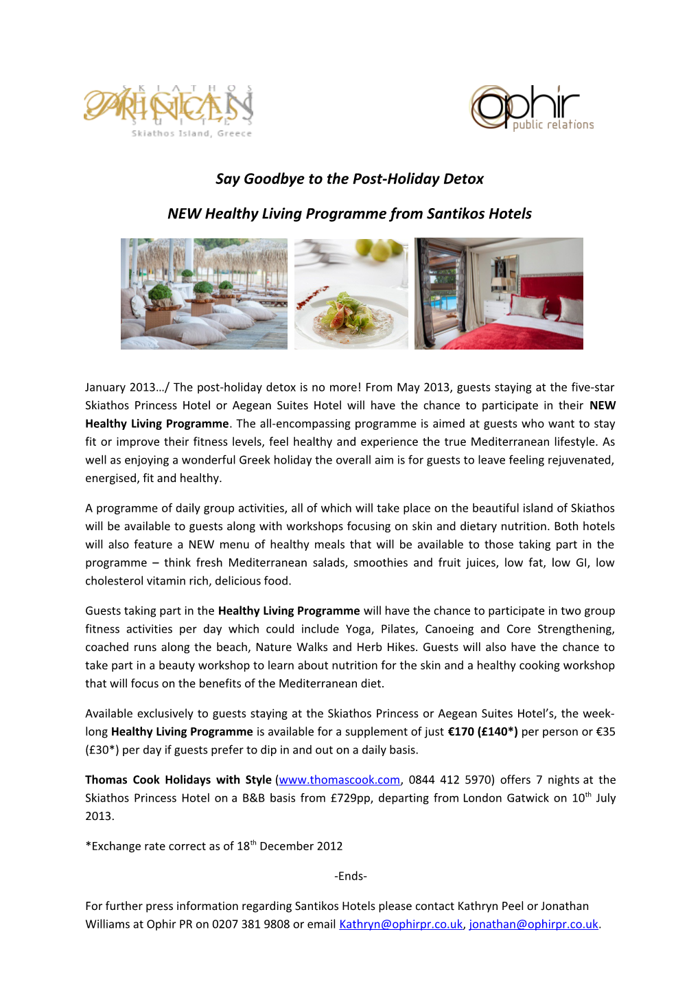 NEW Healthy Living Programme from Santikos Hotels