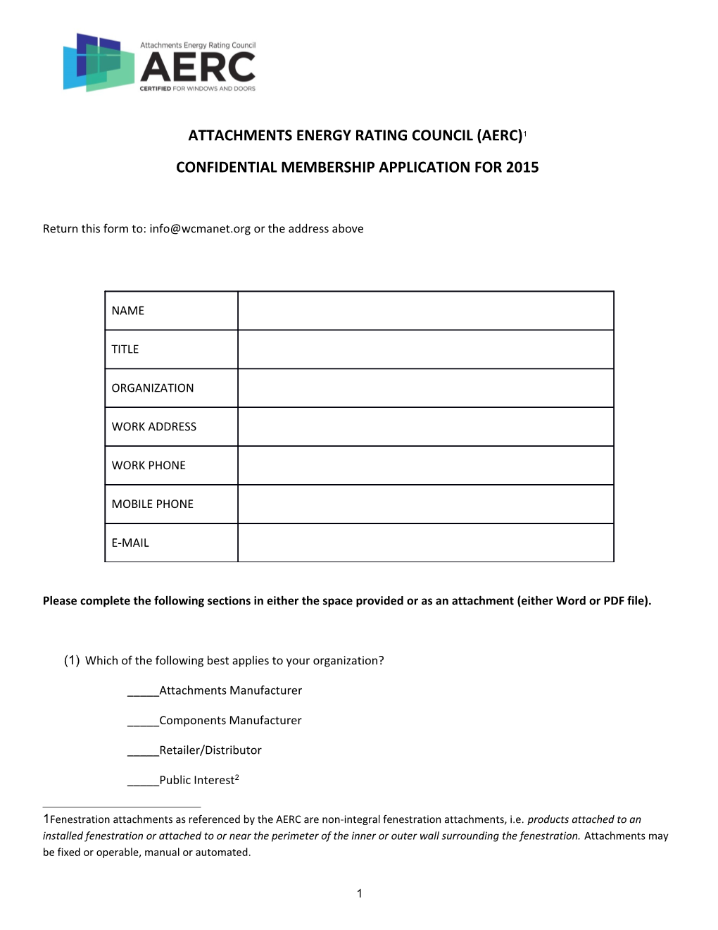 Confidential Membership Application for 2015