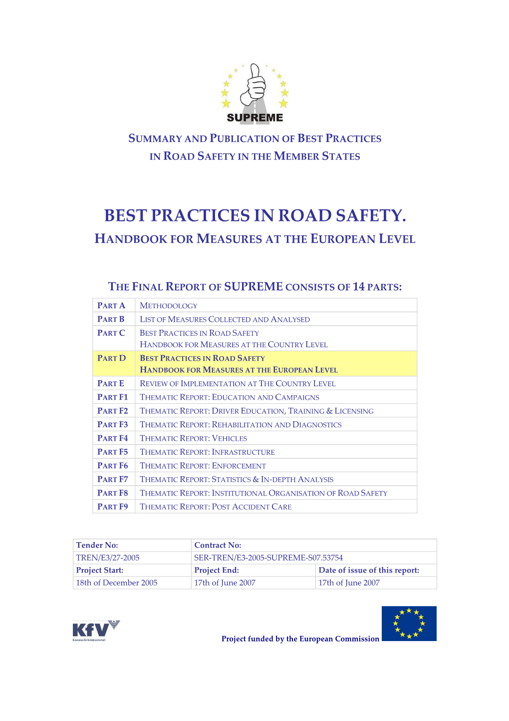 Best Practices in Road Safety. Handbook for Measures at the European Level