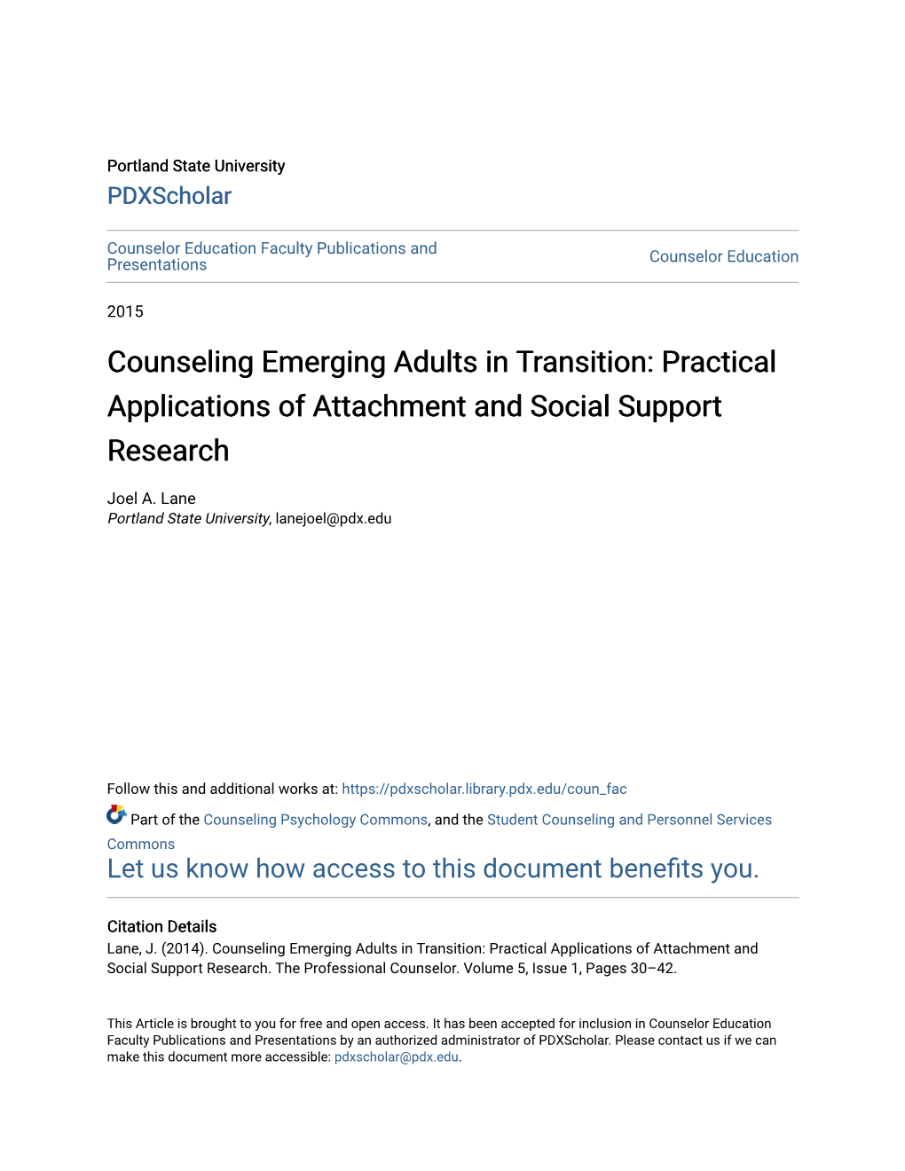 Counseling Emerging Adults in Transition: Practical Applications of Attachment and Social Support Research