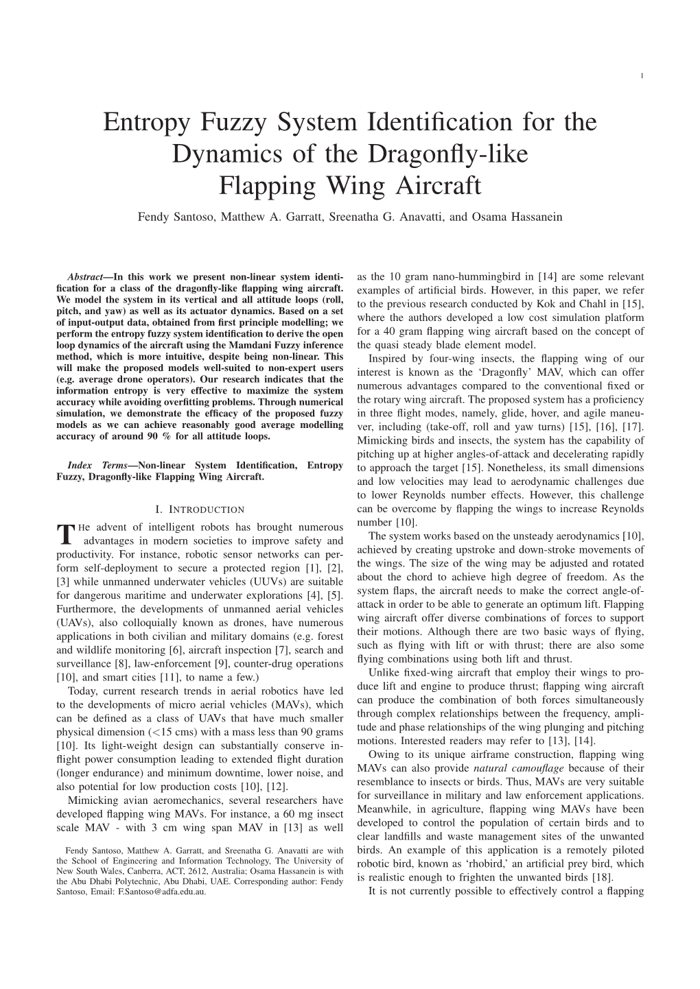 Entropy Fuzzy System Identification for the Dynamics of the Dragonfly-Like