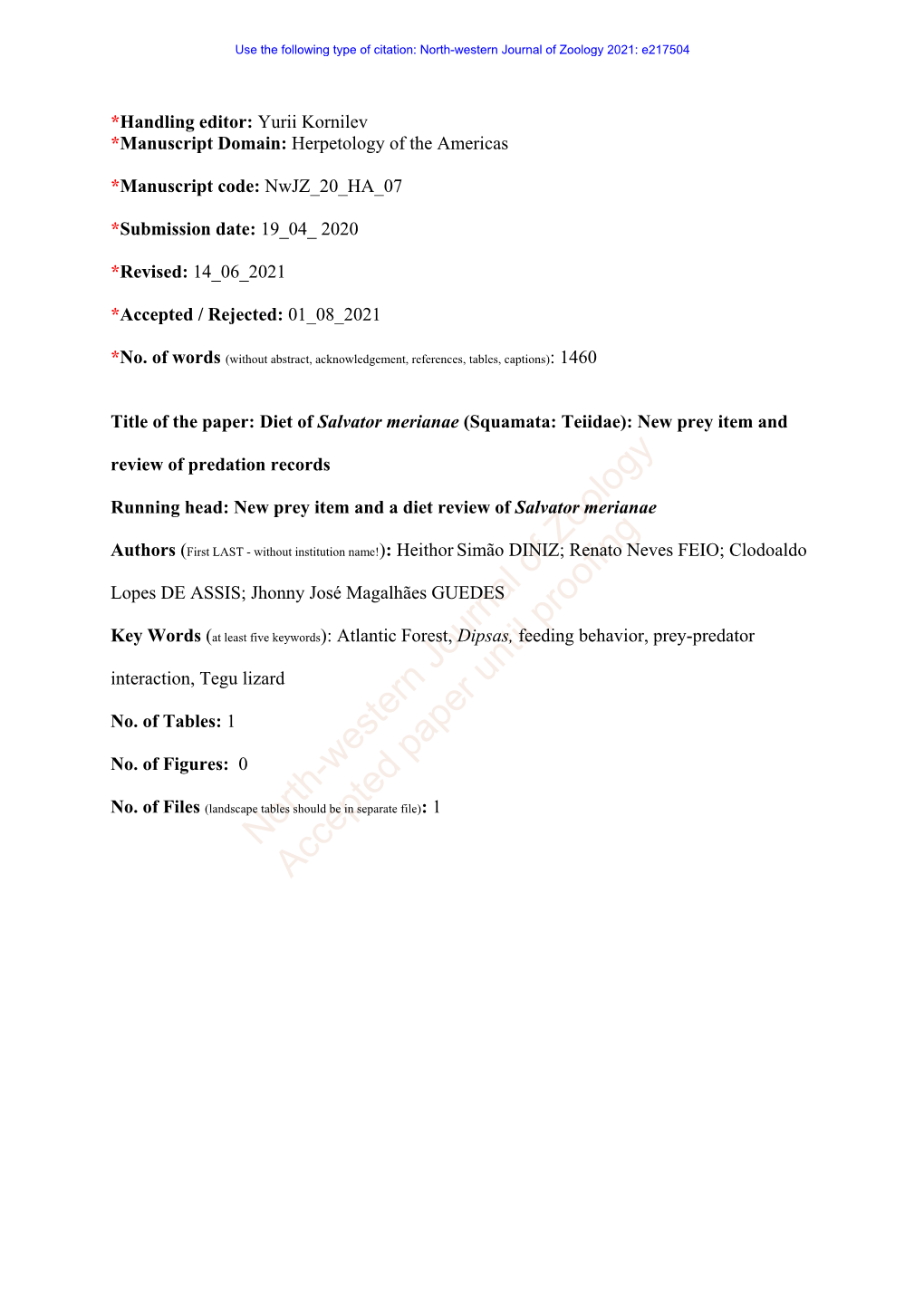 Diet of Salvator Merianae (Squamata: Teiidae): New Prey Item and Review of Predation Records