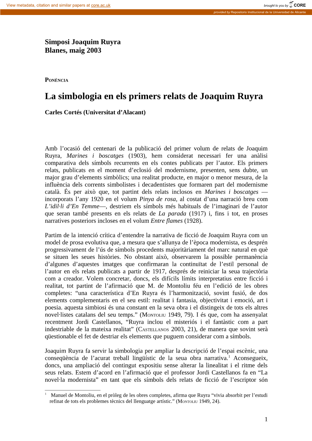 La Simbologia En Els Primers Relats De Joaquim Ruyra