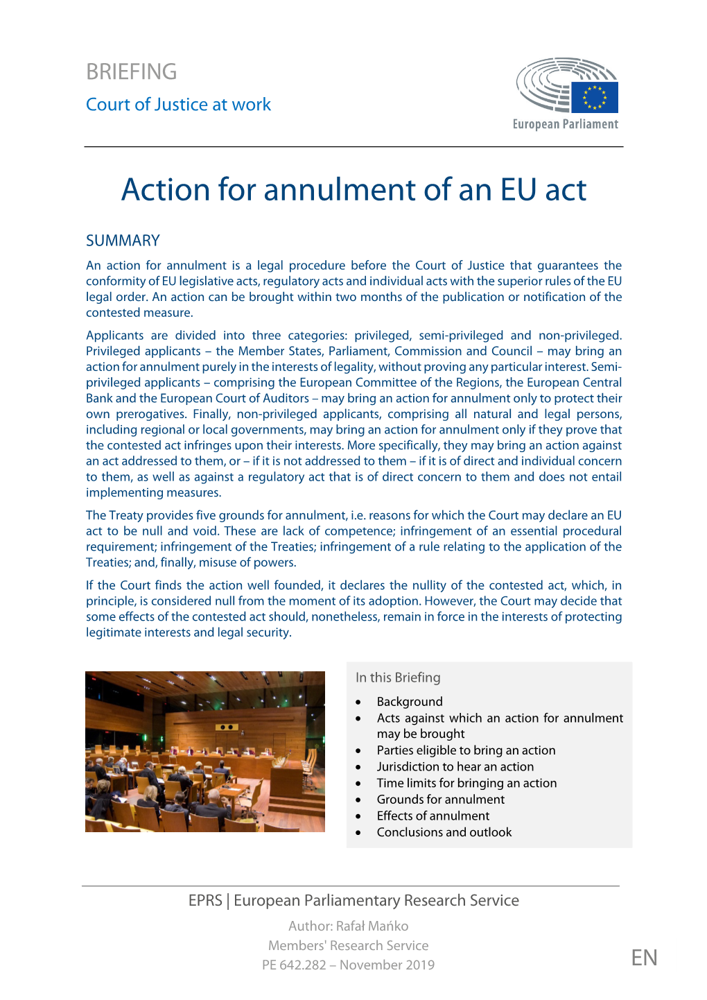 Action for Annulment of an EU Act