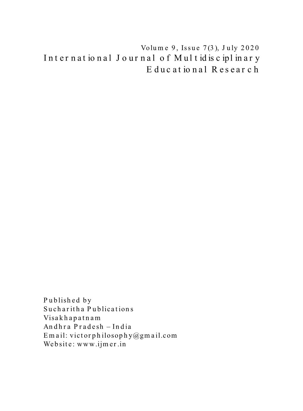 International Journal of Multidisciplinary Educational Research