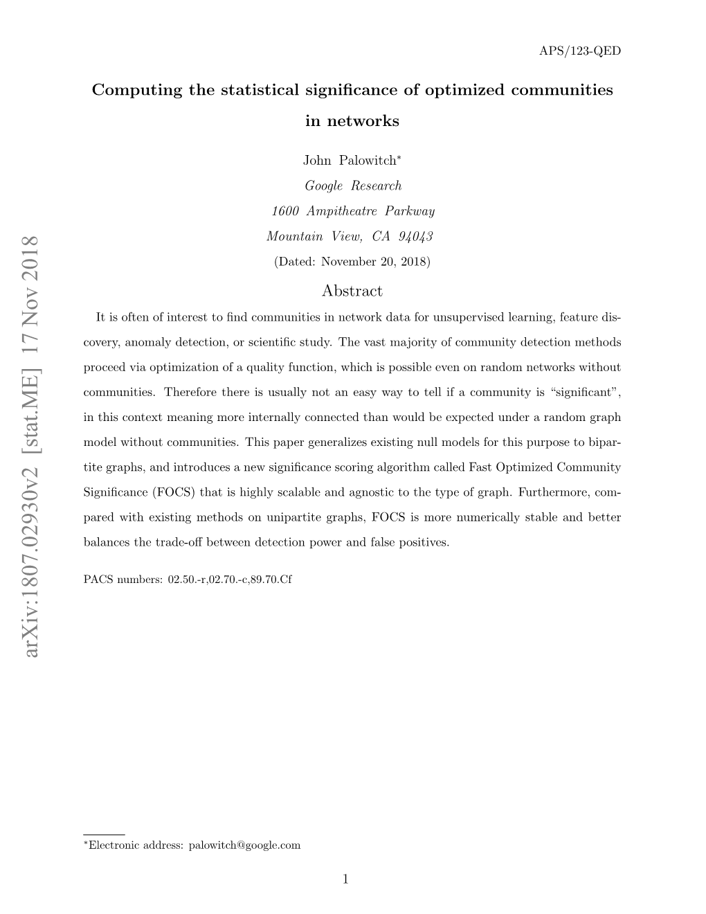 Arxiv:1807.02930V2 [Stat.ME] 17 Nov 2018