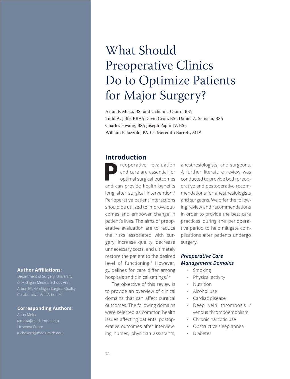 What Should Pre Operative Clinics Do to Optimize Patients for Major