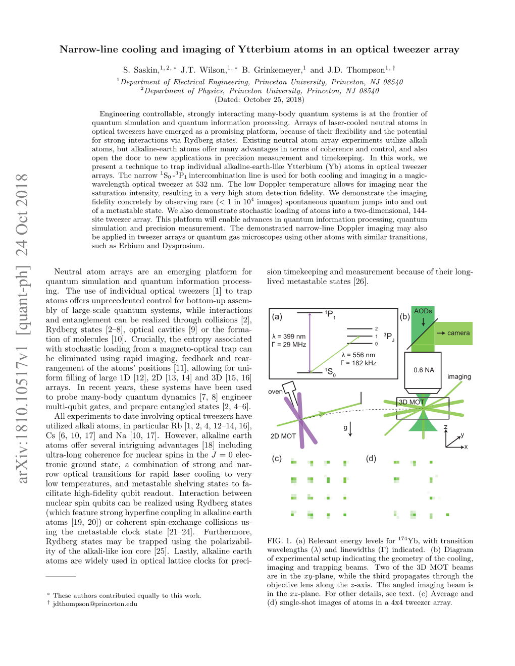 Arxiv:1810.10517V1 [Quant-Ph] 24 Oct 2018 Low Temperatures, and Metastable Shelving States to Fa- Cilitate High-ﬁdelity Qubit Readout