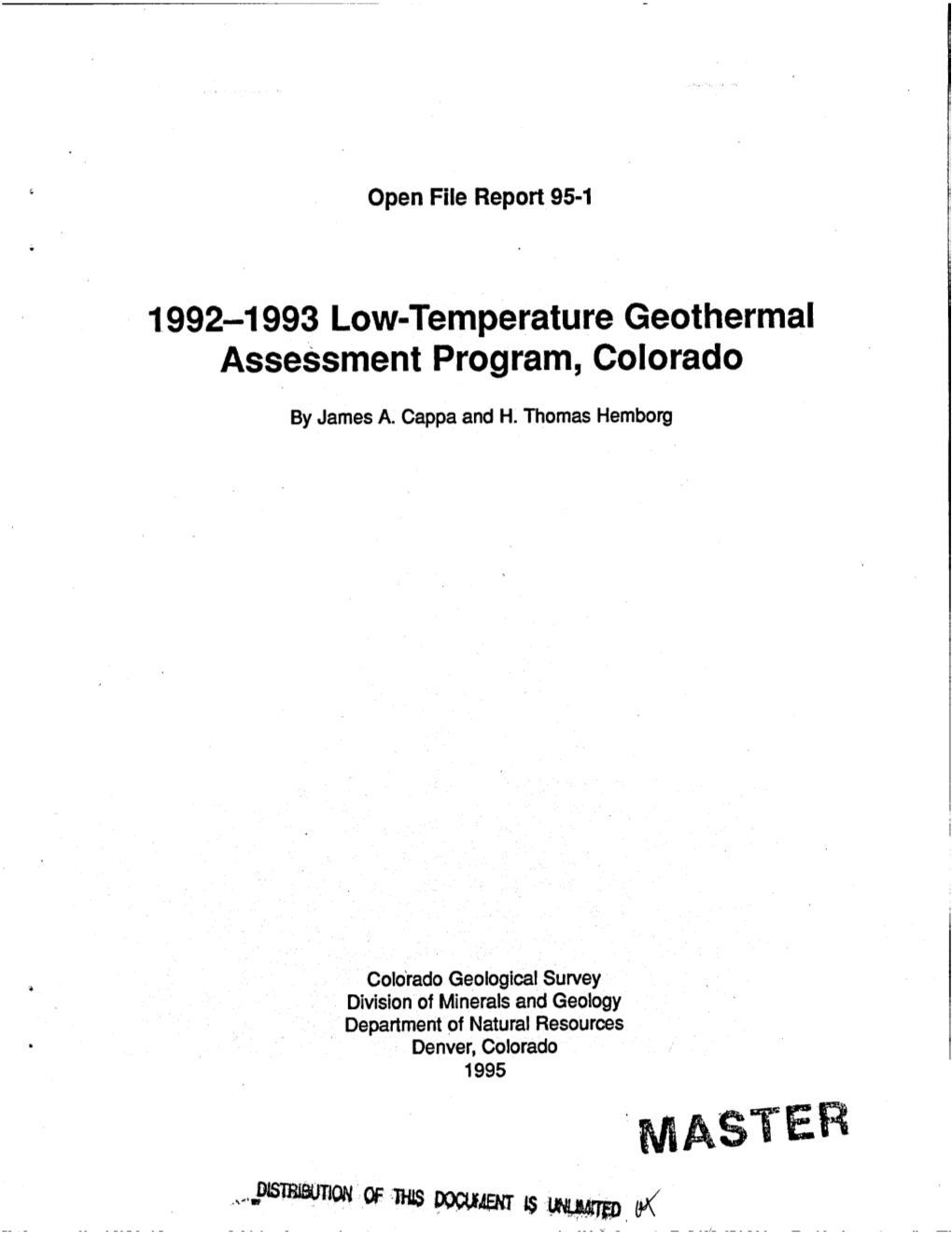 1992-1 993 Low-Temperature Geothermal Assessment Program, Colorado