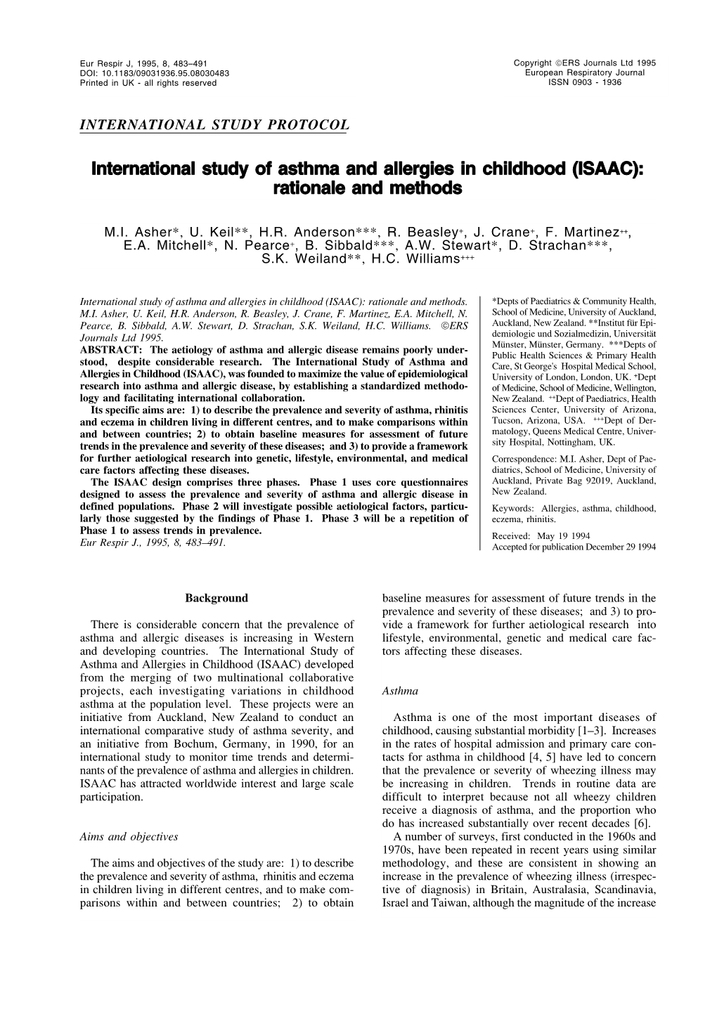 International Study of Asthma and Allergies in Childhood (ISAAC): Rationale and Methods