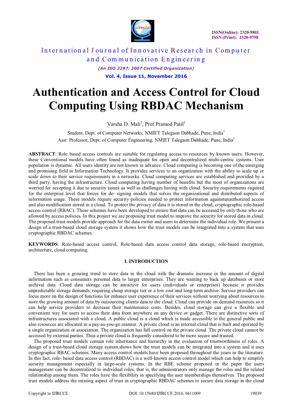 Authentication and Access Control for Cloud Computing Using RBDAC Mechanism