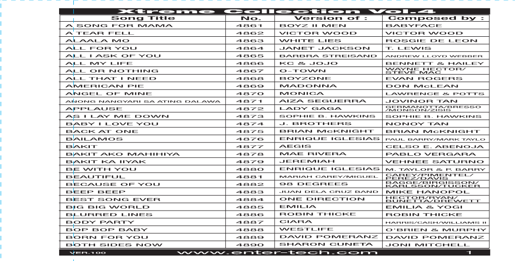 Xtreme Collection Vol.4 Song Title No