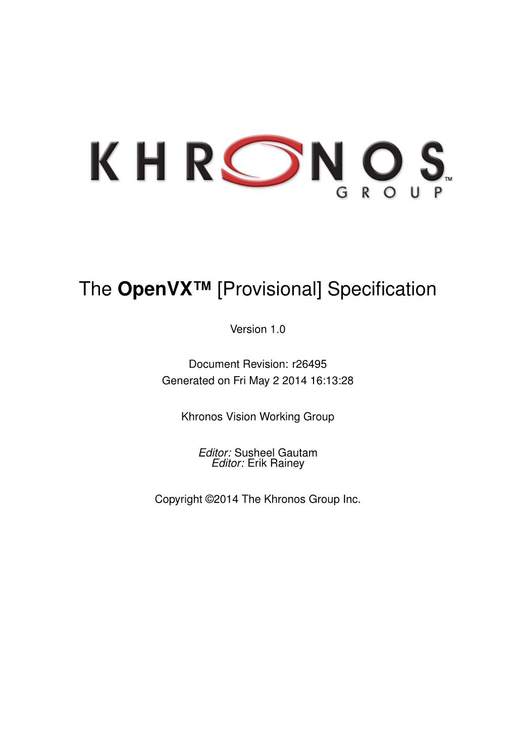 The Openvx™ [Provisional] Specification