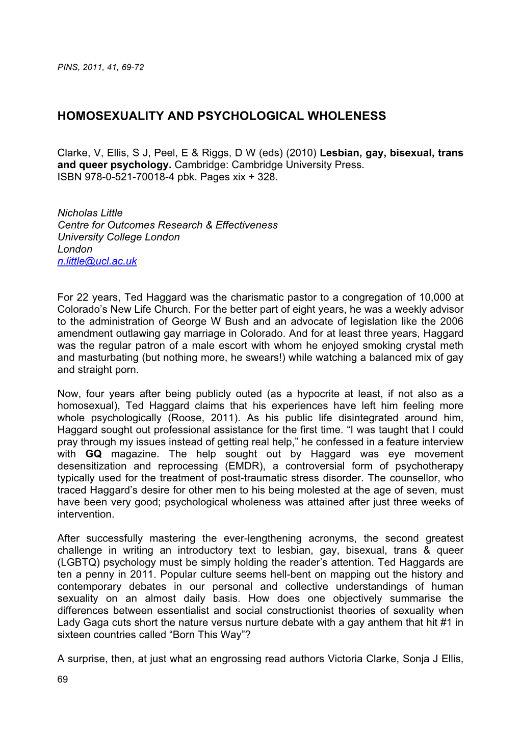 Homosexuality and Psychological Wholeness