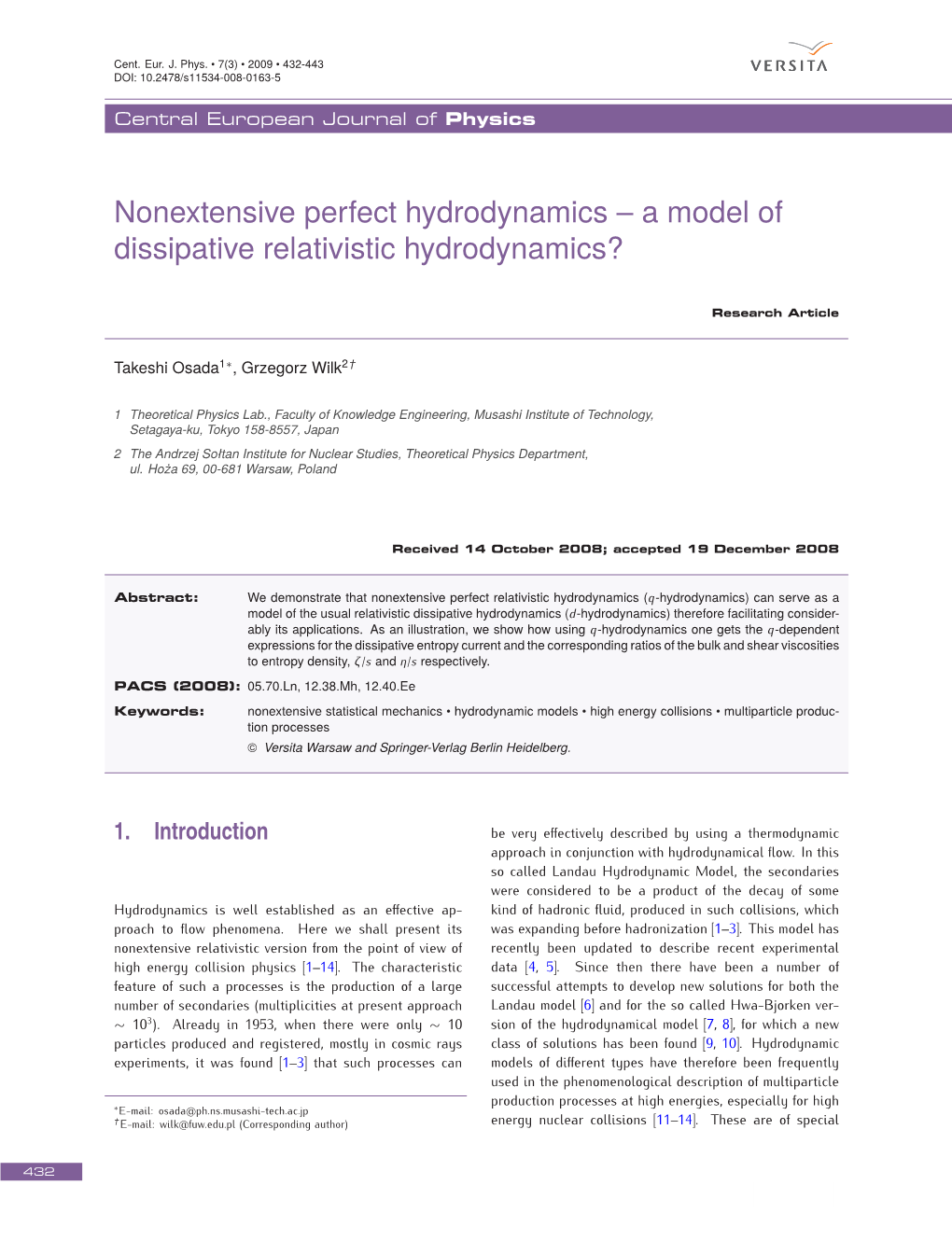 Nonextensive Perfect Hydrodynamics – a Model of Dissipative Relativistic Hydrodynamics?