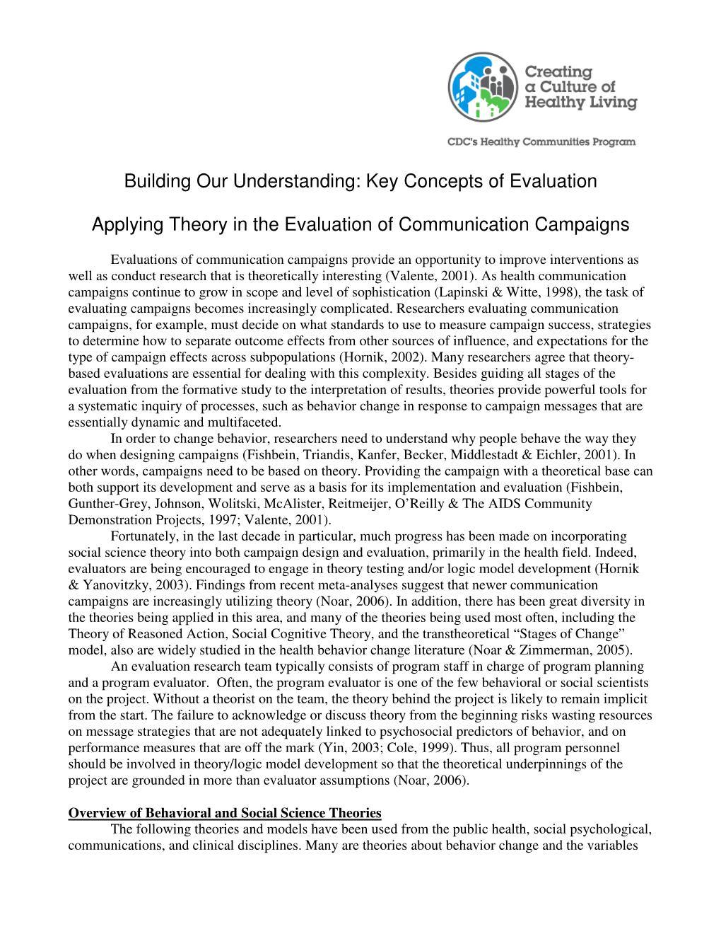 Applying Theory in the Evaluation of Communication Campaigns