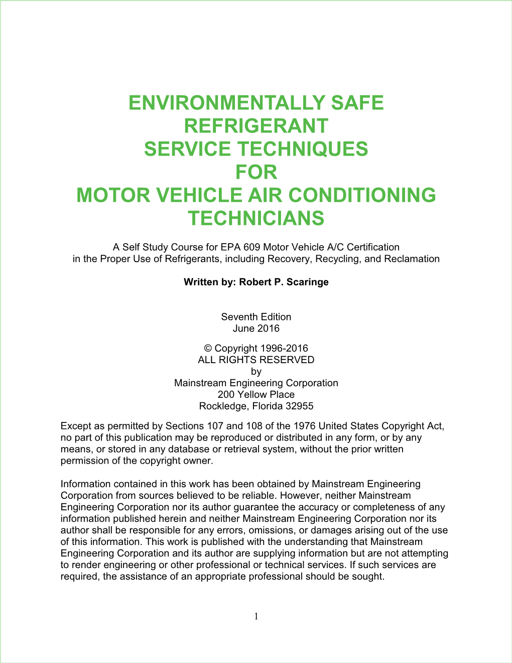 EPA Section 609 MVAC Manual