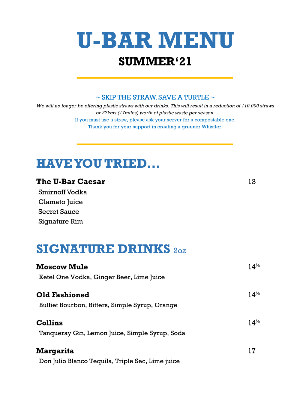 U-Bar Menu Summer‘21