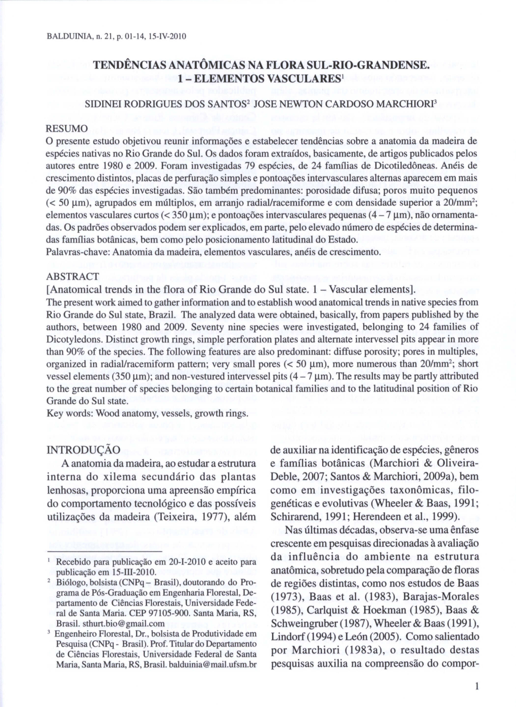 Anatomical Trends in the Flora of Rio Grande Do Sul State