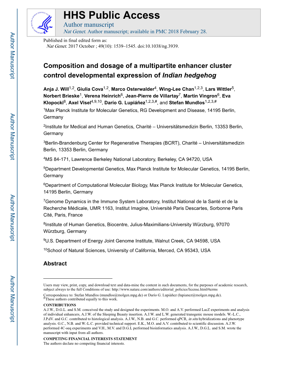 Composition and Dosage of a Multipartite Enhancer Cluster Control Developmental Expression of Indian Hedgehog