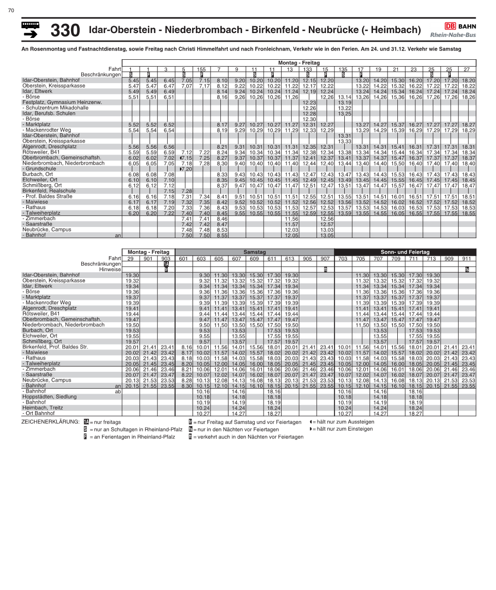 330 Idar-Oberstein - Niederbrombach - Birkenfeld - Neubrücke (- Heimbach)