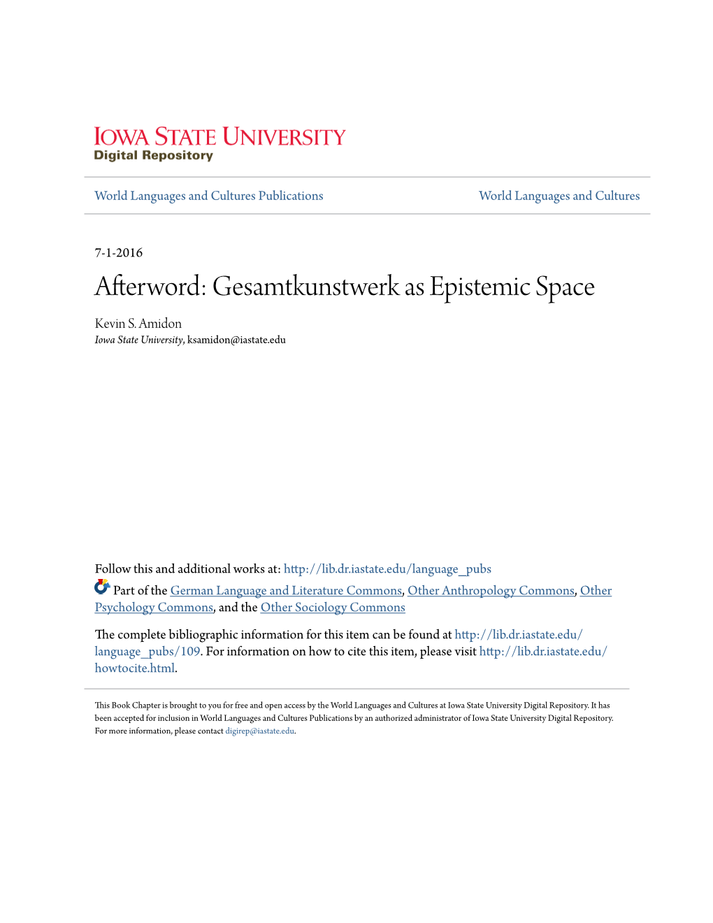 Gesamtkunstwerk As Epistemic Space Kevin S