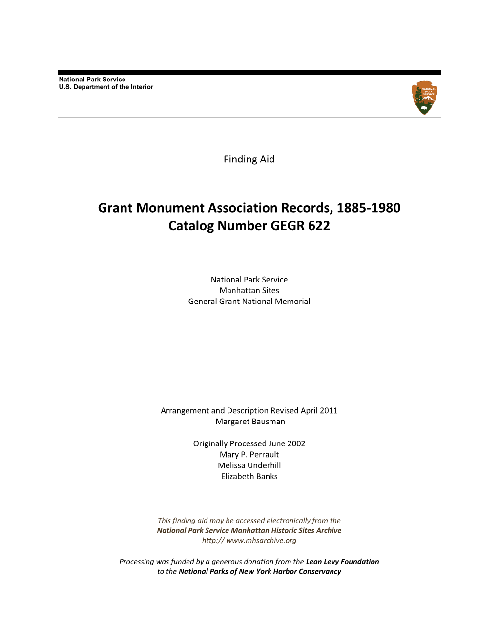 Grant Monument Association Records, 1885-1980 Catalog