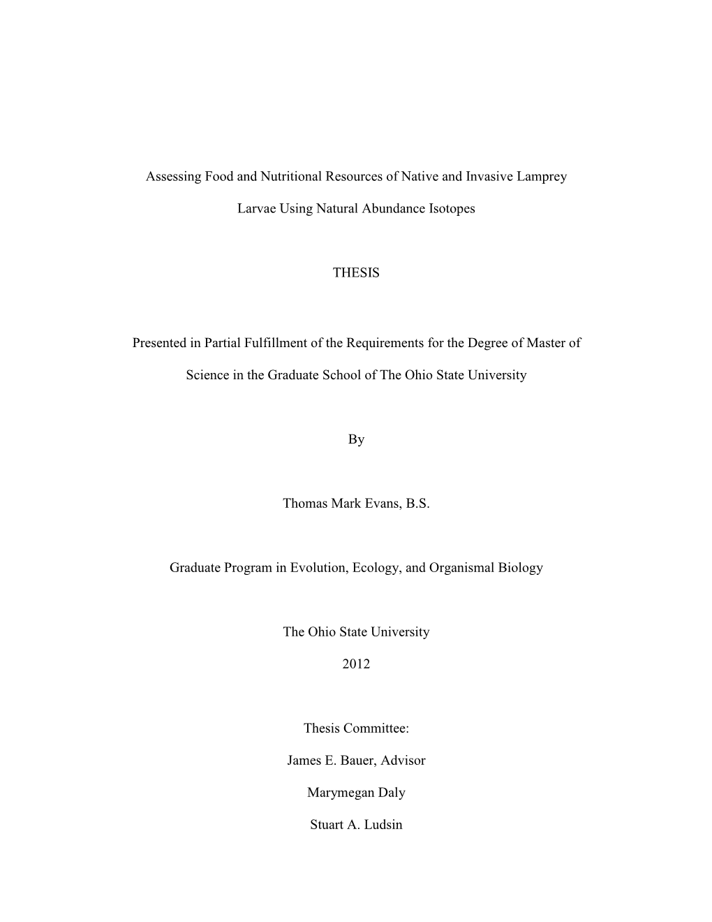 Assessing Food and Nutritional Resources of Native and Invasive Lamprey