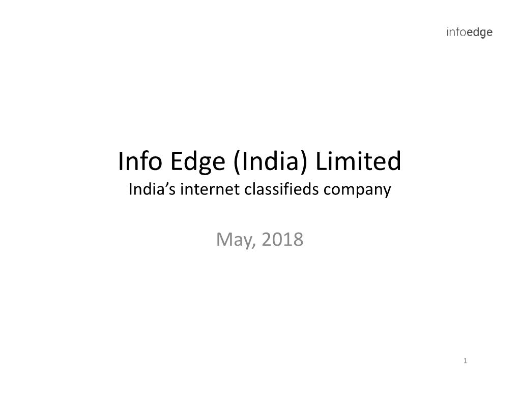 Info Edge (India) Limited India’S Internet Classifieds Company