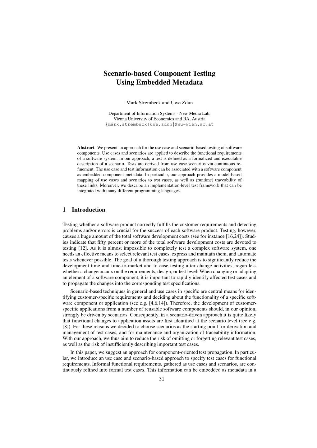 Scenario-Based Component Testing Using Embedded Metadata