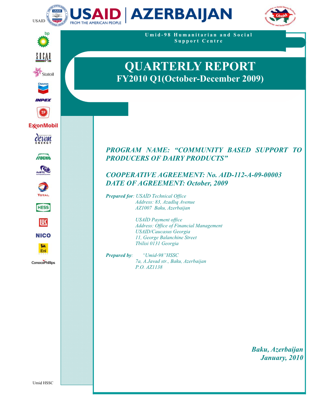 QUARTERLY REPORT FY2010 Q1(October-December 2009)
