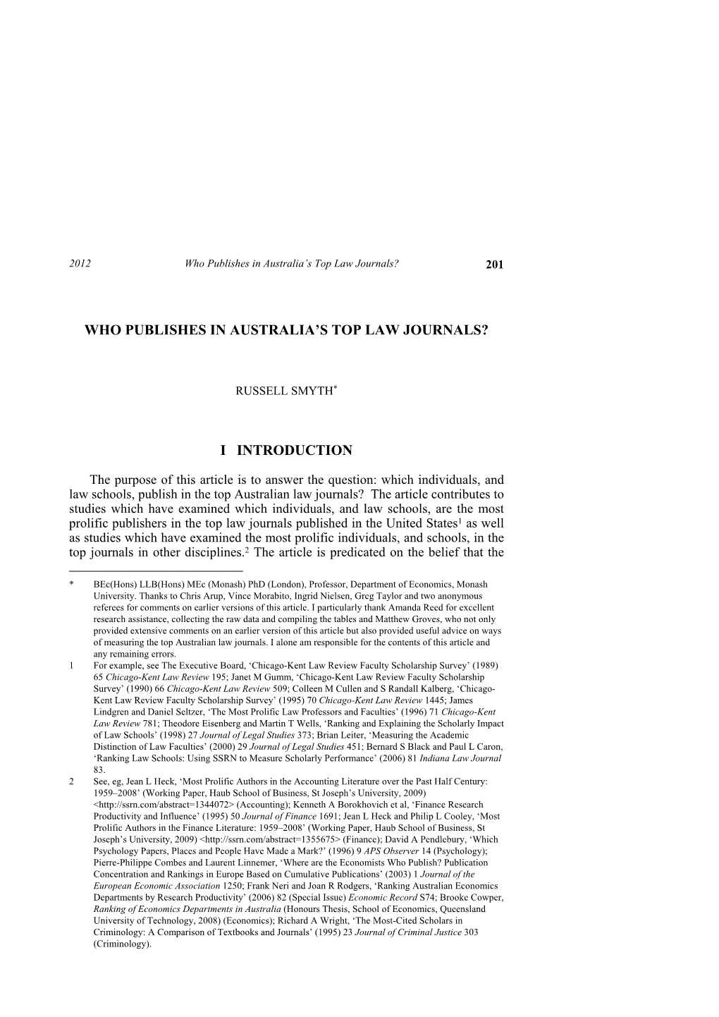 Who Publishes in Australia's Top Law Journals?