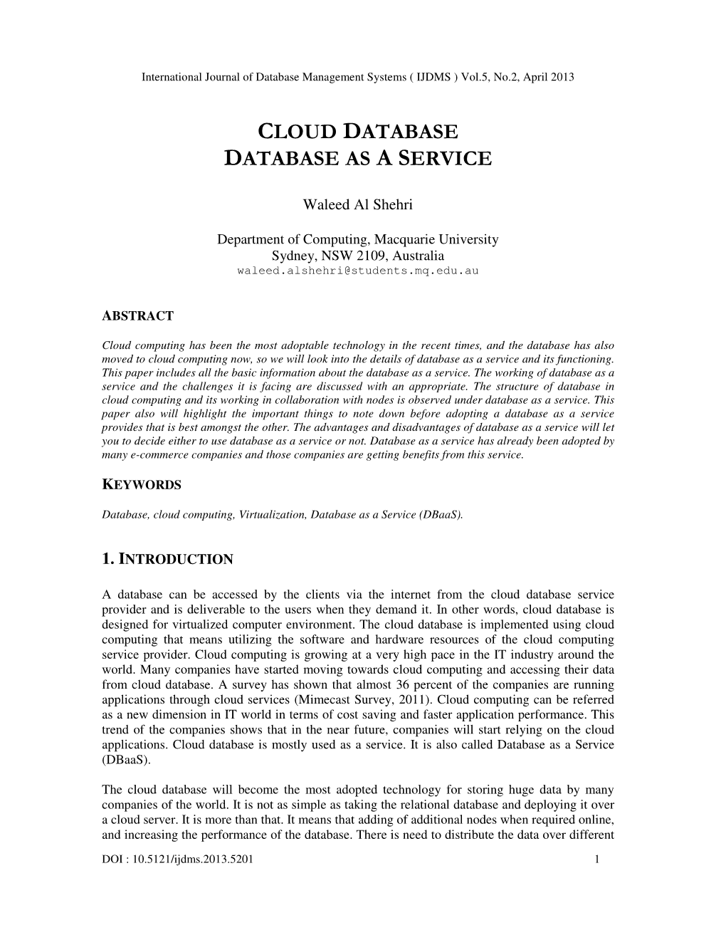Cloud Database Database As a Service
