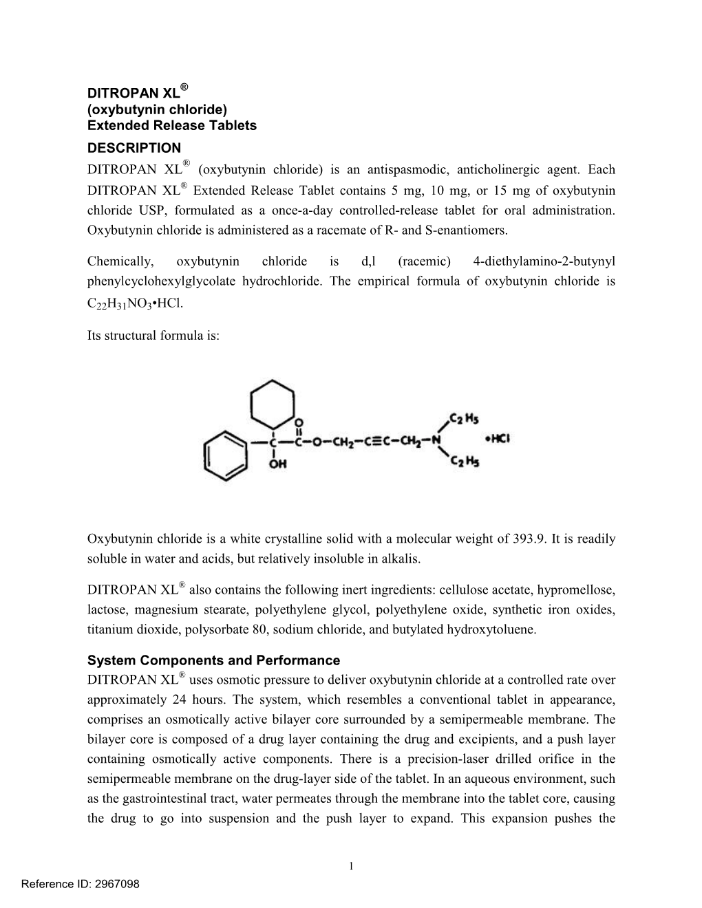 DITROPAN XL (Oxybutynin Chloride)