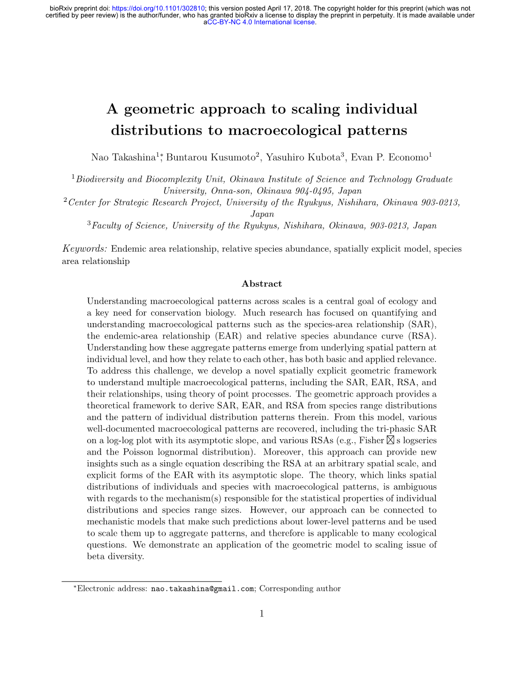 A Geometric Approach to Scaling Individual Distributions to Macroecological Patterns