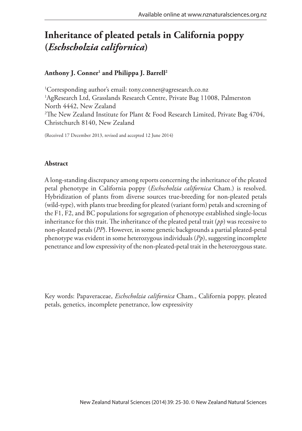 Inheritance of Pleated Petals in California Poppy (Eschscholzia Californica)